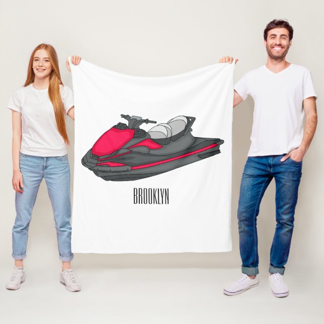 Jet ski cartoon illustration fleece blanket (In Situ)