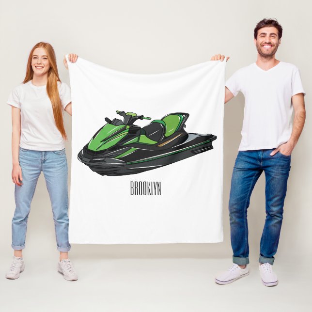 Jet ski cartoon illustration fleece blanket (In Situ)
