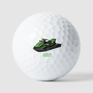 Jet ski cartoon illustration golf balls