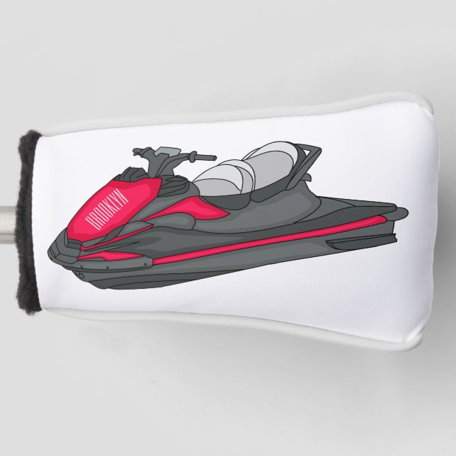Jet ski cartoon illustration golf head cover (Front)