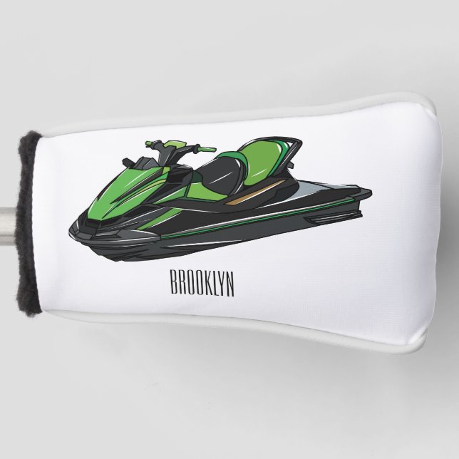 Jet ski cartoon illustration golf head cover (Front)