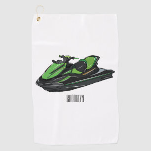 Jet ski cartoon illustration golf towel