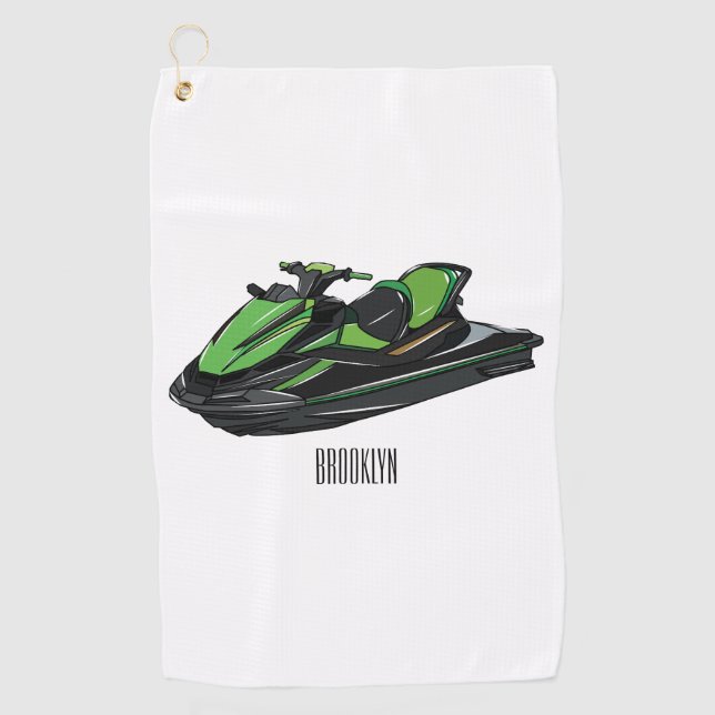 Jet ski cartoon illustration golf towel (Front)