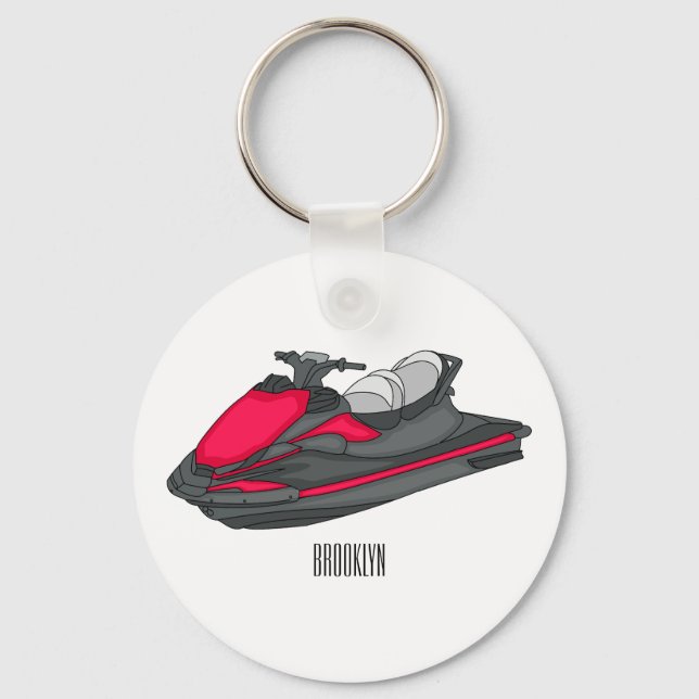 Jet ski cartoon illustration key ring (Front)