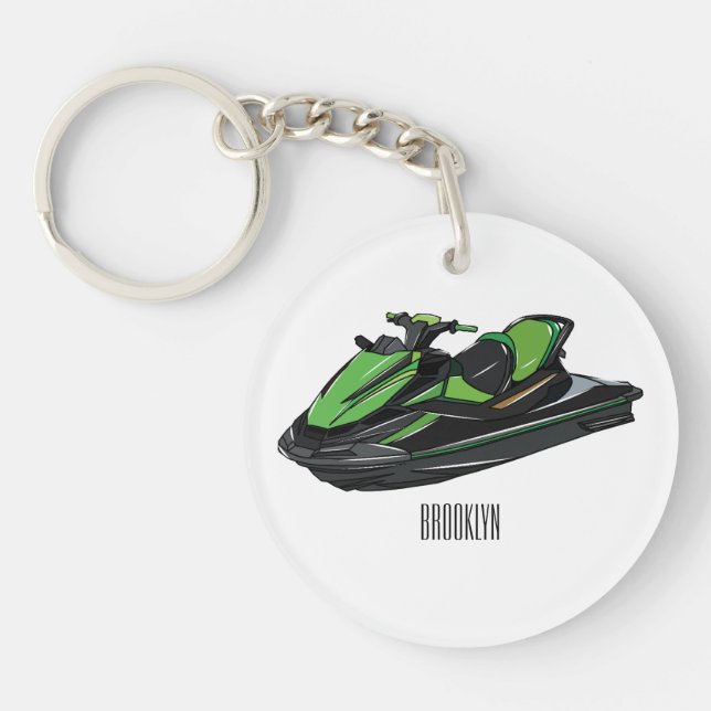 Jet ski cartoon illustration key ring (Front)