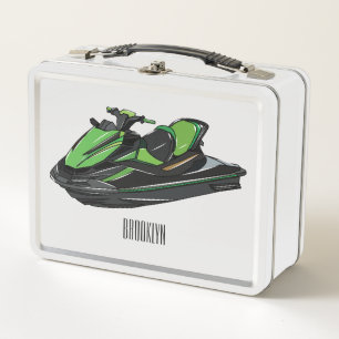 Jet ski cartoon illustration metal lunch box