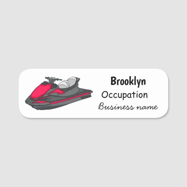 Jet ski cartoon illustration  name tag (Front)