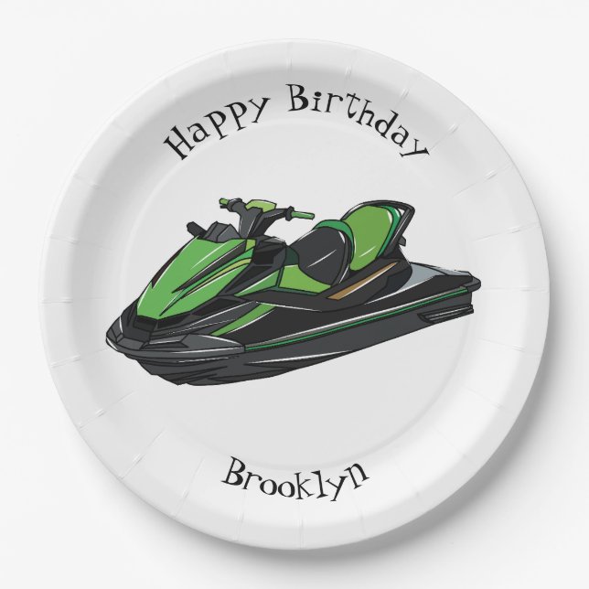 Jet ski cartoon illustration paper plate (Front)