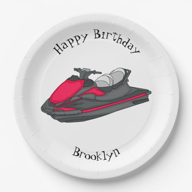 Jet ski cartoon illustration  paper plate (Front)
