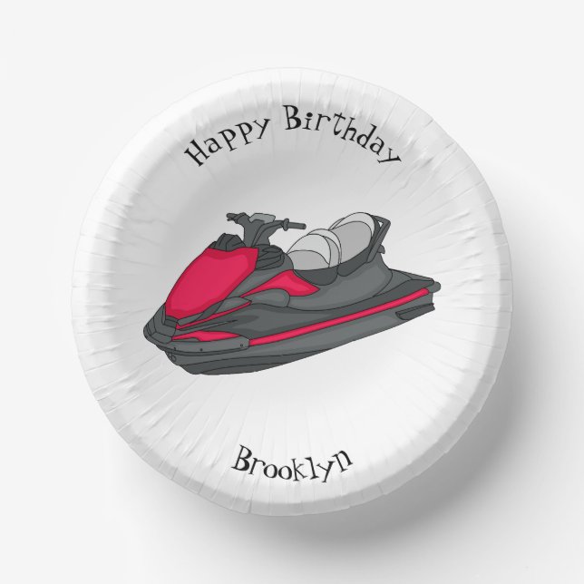 Jet ski cartoon illustration  paper plate (Front)