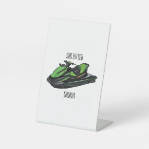 Jet ski cartoon illustration pedestal sign