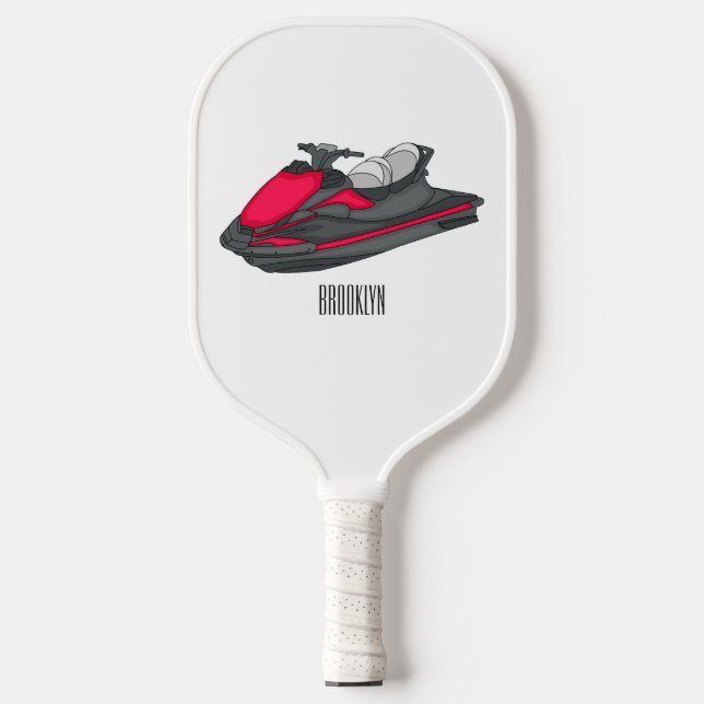 Jet ski cartoon illustration pickleball paddle (Front)
