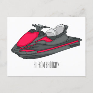 Jet ski cartoon illustration  postcard