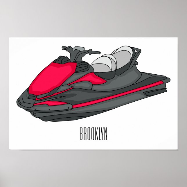 Jet ski cartoon illustration poster (Front)