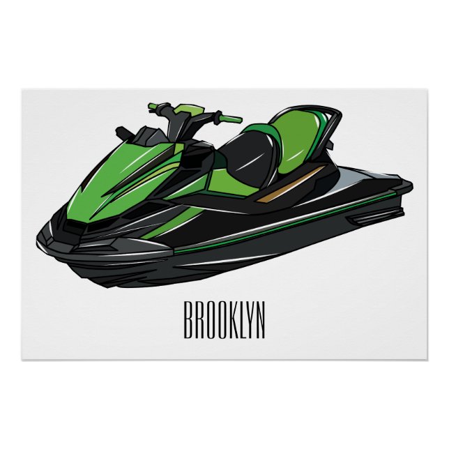 Jet ski cartoon illustration poster (Front)