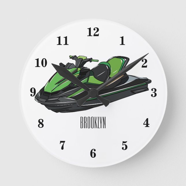 Jet ski cartoon illustration round clock (Front)