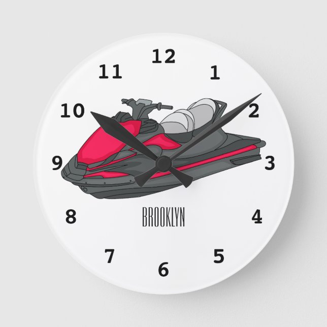Jet ski cartoon illustration  round clock (Front)
