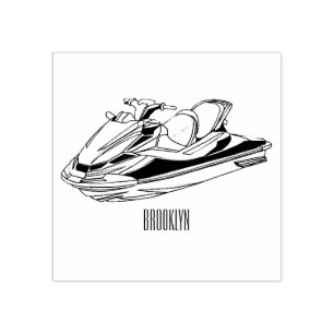 Jet ski cartoon illustration rubber stamp