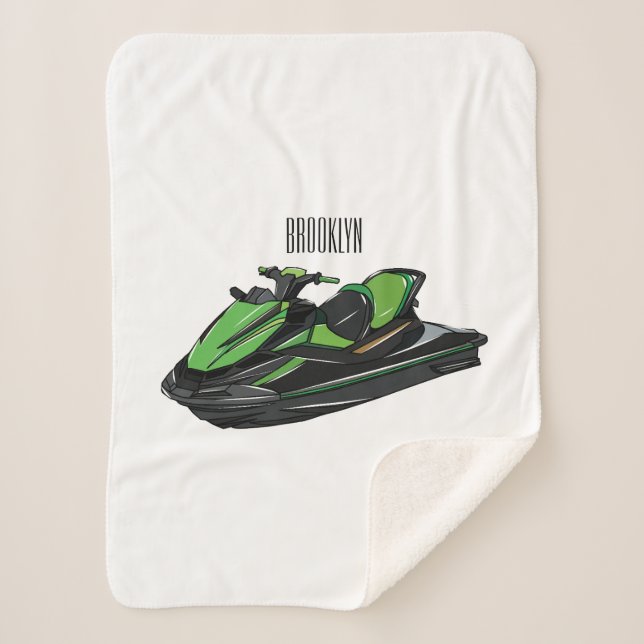 Jet ski cartoon illustration sherpa blanket (Front)
