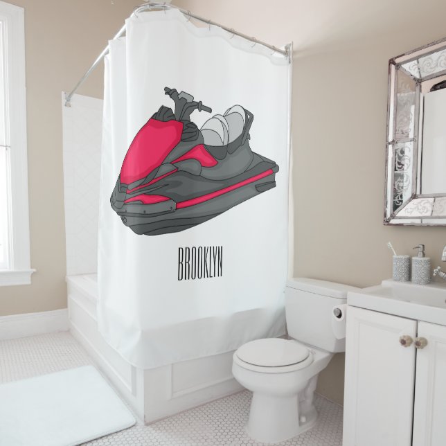 Jet ski cartoon illustration shower curtain (In Situ)