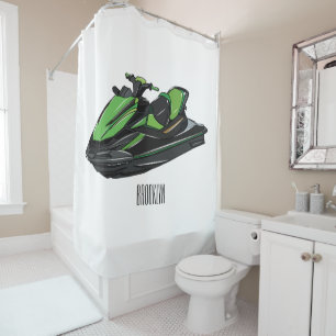 Jet ski cartoon illustration shower curtain