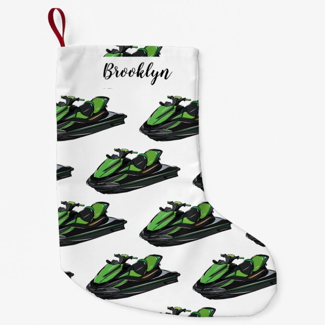 Jet ski cartoon illustration small christmas stocking (Front)