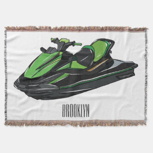Jet ski cartoon illustration throw blanket