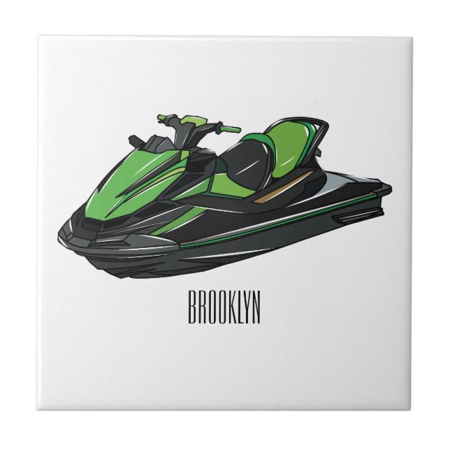 Jet ski cartoon illustration tile (Front)