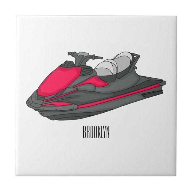 Jet ski cartoon illustration tile (Front)