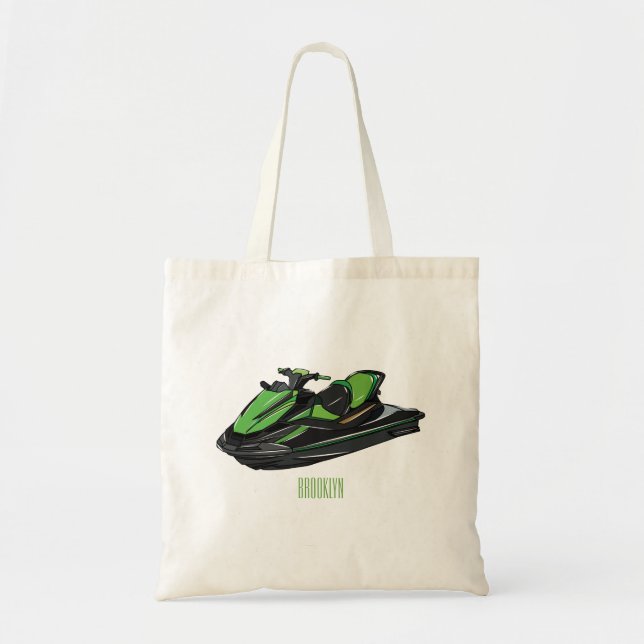 Jet ski cartoon illustration tote bag (Front)