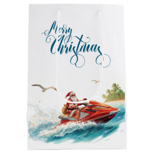 Jet Ski Christmas Holiday with Santa Claus Medium Gift Bag