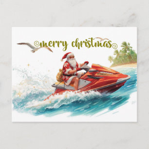 Jet Ski Christmas Holiday with Santa Claus Postcard