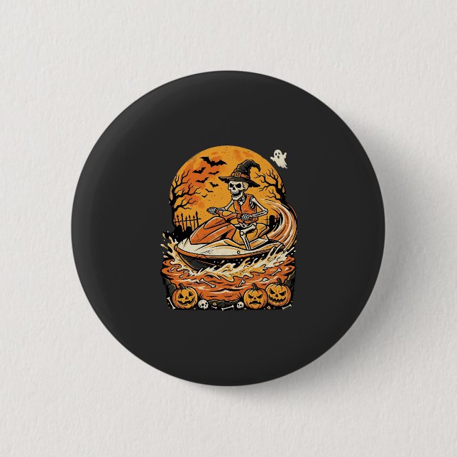 Jet Ski Halloween Skeleton Witch Pumpkin Design_1 6 Cm Round Badge (Front)