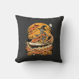 Jet Ski Halloween Skeleton Witch Pumpkin Design_1 Cushion