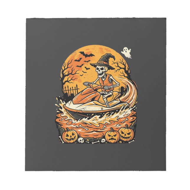 Jet Ski Halloween Skeleton Witch Pumpkin Design_1 Notepad (Front)