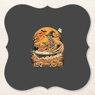 Jet Ski Halloween Skeleton Witch Pumpkin Design_1 Paper Coaster