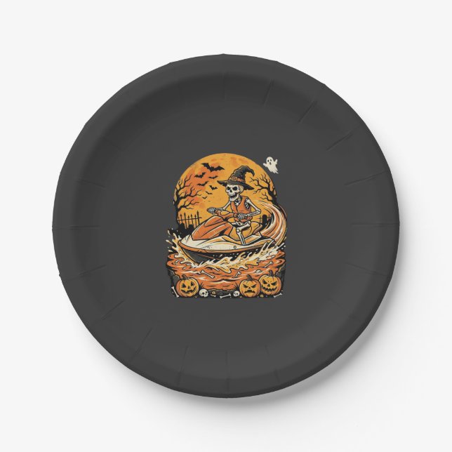 Jet Ski Halloween Skeleton Witch Pumpkin Design_1 Paper Plate (Front)