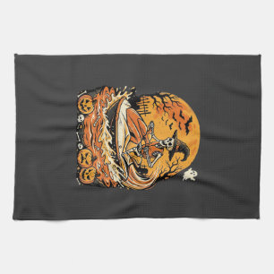 Jet Ski Halloween Skeleton Witch Pumpkin Design_1 Tea Towel