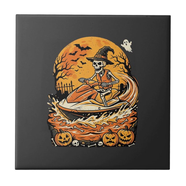 Jet Ski Halloween Skeleton Witch Pumpkin Design_1 Tile (Front)