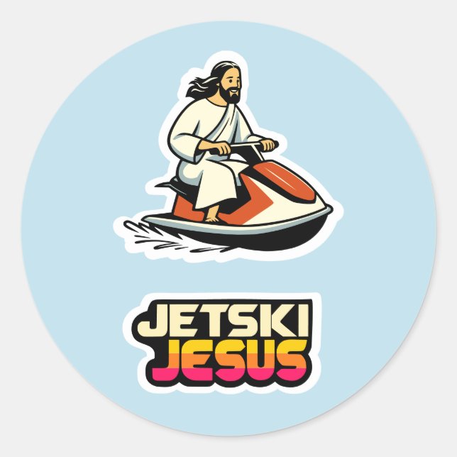 Jet-Ski Jesus Classic Round Sticker (Front)