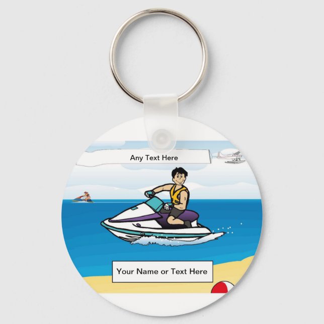Jet Ski - Male Cartoon by PrintedPerfection.com Key Ring (Front)