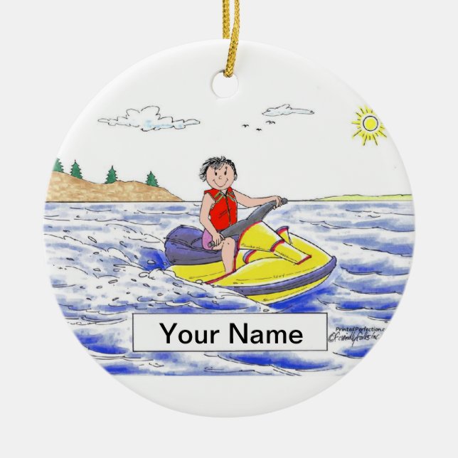 Jet Ski Rider - Female Ceramic Tree Decoration (Front)