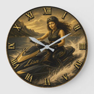 Jet Ski Rider Funny Mona Lisa Large Clock