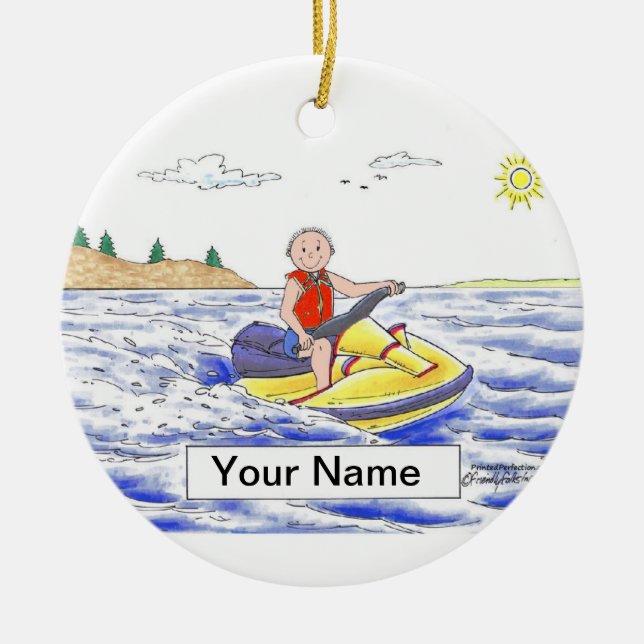 Jet Ski Rider - Male Ceramic Tree Decoration (Front)