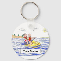 Jet Ski Riding Couple Cartoon by PrintedPerfection