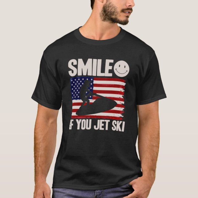 Jet Ski Smile If You Jet Ski American Flag T-Shirt (Front)