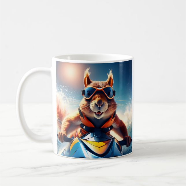 Jet Ski Squirrel, Funny Summer Adventure  Coffee Mug (Left)
