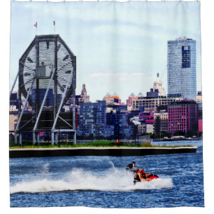 Jet Skiing by Colgate Clock Shower Curtain