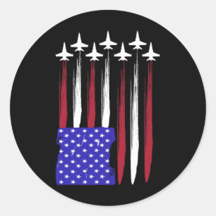 Jets 4th Of July Patriotic Red White Blue Usa Flag Classic Round Sticker