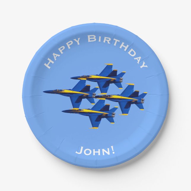 Jets Birthday with Personalised Name Paper Plate (Front)